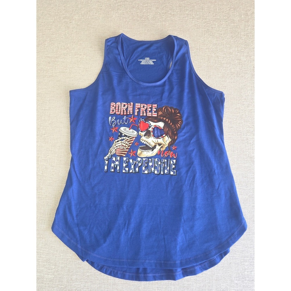 Born Free But Now I'm Expensive Patriotic Skull Tank Top Women's Large